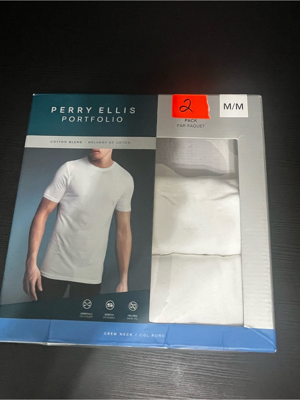 Perry Ellis Portfolio 2 Pack open box Cotton Blend T-Shirts in White Size M